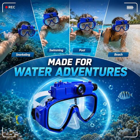2K Snorkeling Mask Camera for Swimming and Diving | 15 m Waterproof, Wi-Fi Sharing, Ocean Exploration Use & 16GB TF Card Included in Kuwait