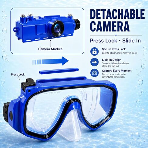 2K Snorkeling Mask Camera for Swimming and Diving | 15 m Waterproof, Wi-Fi Sharing, Ocean Exploration Use & 16GB TF Card Included in Kuwait