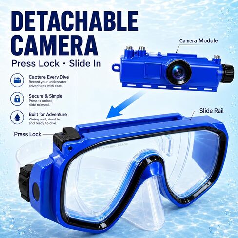 2K Underwater Camera Mask with Wide-Angle Lens | Hands-Free Recording, 15 m Waterproof, Detachable Camera, Wi-Fi Transfer & 16GB Card in Kuwait