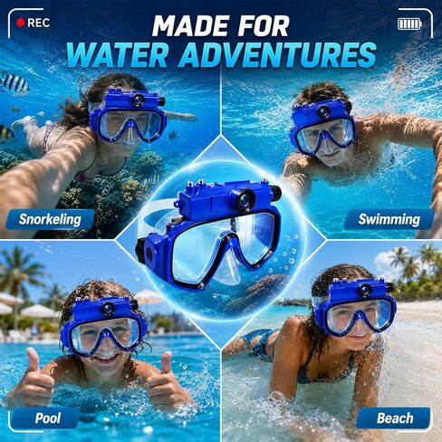 2K Underwater Camera Mask with Wide-Angle Lens | Hands-Free Recording, 15 m Waterproof, Detachable Camera, Wi-Fi Transfer & 16GB Card in Kuwait