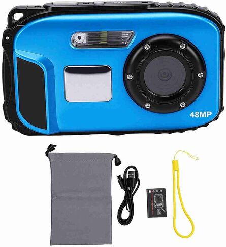 PUSOKEI 1080P 48MP Camera 16X Zoom, Underwater Digital for Snorkeling (Blue) | 2.4 inch LCD with selfie mirror,630mAh battery 2-3hr in Kuwait