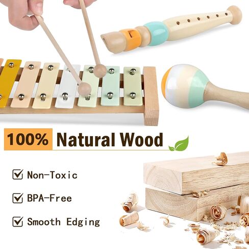 Montessori Baby Toys 6 in 1, Wooden Musical Instruments Xylophone 6 Months+ | Stacking Building Blocks, Sensory Balls, Infant Teething Toy, Birthday Gift for Toddlers Boys Girls 6 12 18 Months in Kuwait