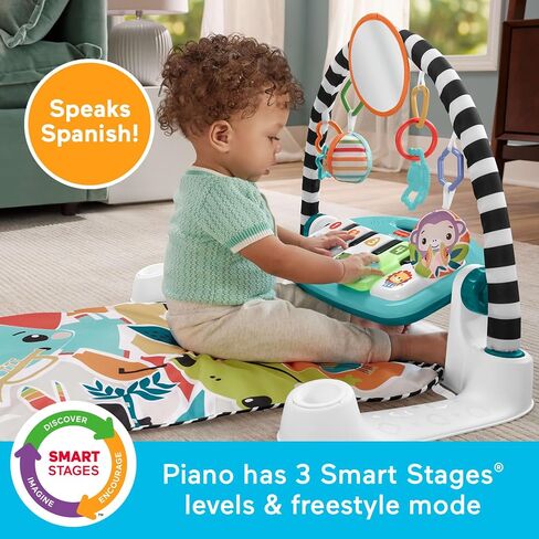 Fisher-Price Baby Activity Mat Glow & Grow Kick & Play Piano Gym, Spanish Language Version, Blue Musical Learning Toy for Ages 0+ Months (Spanish Language Only) in Kuwait