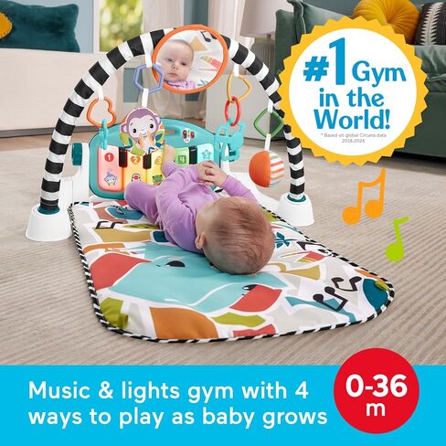 Fisher-Price Baby Activity Mat Glow & Grow Kick & Play Piano Gym, Spanish Language Version, Blue Musical Learning Toy for Ages 0+ Months (Spanish Language Only) in Kuwait