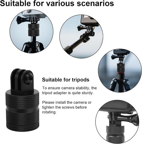 Action Camera Tripod Mount Adapter, Aluminum 1/4in 20 Camera Mount with 360 Degree Rotation Compatible with Hero 13/12/11/10/9/8/7 DJI Action 6/5 Pro/4/3 in Kuwait