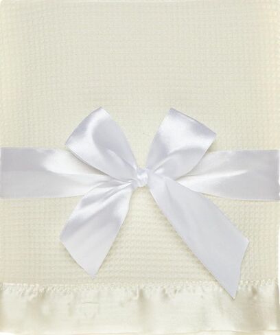 Thermal Waffle Weave Baby Blanket with Satin Nylon Trim (Ivory) in Kuwait