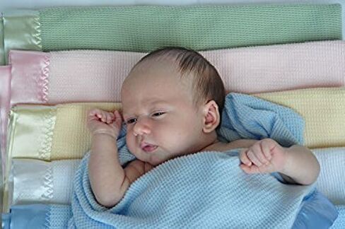 Thermal Waffle Weave Baby Blanket with Satin Nylon Trim (Ivory) in Kuwait