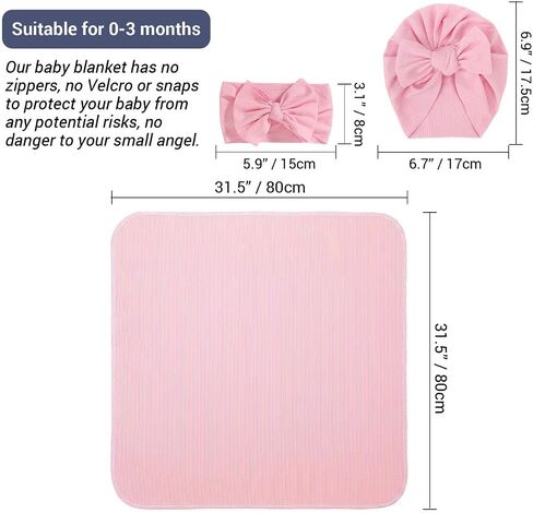 AQOKKA Newborn Receiving Blanket with Bow Hat Headband Wooden Card Set Newborns Toddler Baby Boy Girl Nursery Swaddle Wrap in Kuwait