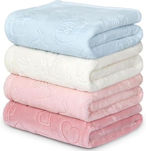 BORITAR 4 PCS Baby Blanket for Girls 3D Flannel Fleece Blanket 30 x 40 Inch | Cozy and Lightweight Receiving Blanket for Newborn Infant Toddler Crib Stroller Nursery Pet Travel Shower Gift in Kuwait