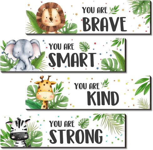 UBLURO 4 Pieces Jungle Animals Wall Art Decors - Motivational Wall Art，Jungle Animals Wooden Hanging Wall Prints Plaques，Nursery and playroom Decor in Kuwait