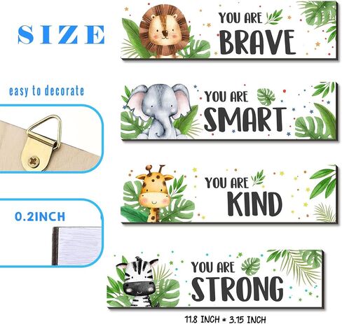 UBLURO 4 Pieces Jungle Animals Wall Art Decors - Motivational Wall Art，Jungle Animals Wooden Hanging Wall Prints Plaques，Nursery and playroom Decor in Kuwait