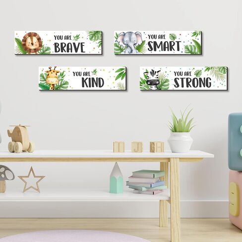 UBLURO 4 Pieces Jungle Animals Wall Art Decors - Motivational Wall Art，Jungle Animals Wooden Hanging Wall Prints Plaques，Nursery and playroom Decor in Kuwait