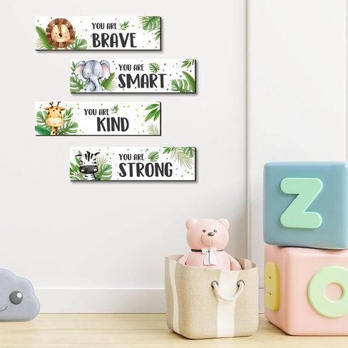 UBLURO 4 Pieces Jungle Animals Wall Art Decors - Motivational Wall Art，Jungle Animals Wooden Hanging Wall Prints Plaques，Nursery and playroom Decor in Kuwait