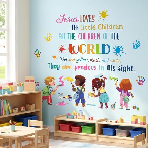 DECOWALL Christian Hymn Wall Decals – Jesus Loves the Little Children Bible Verse Religious Quote Decor for Sunday School Classroom, Nursery & Kids Room (SG2-2514) in Kuwait