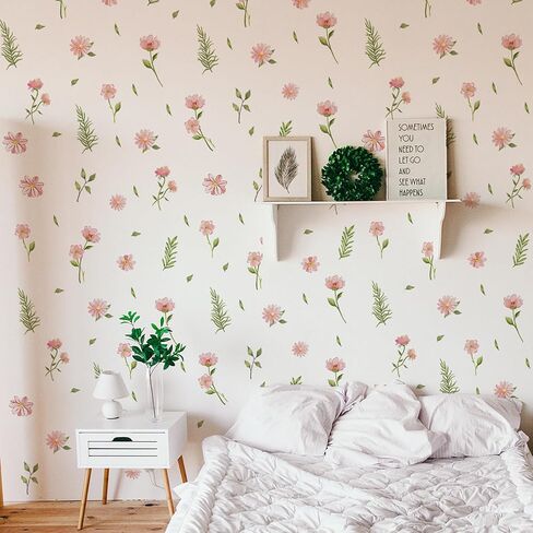 Boho Flower Wall Decals, Daisy Wildflower Wall Stickers Leaf Floral Decor for Girls Bedroom Baby Nursery Kids Room Decor in Kuwait
