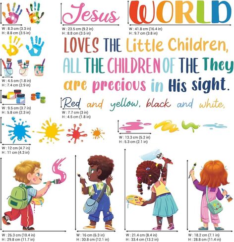 DECOWALL Christian Hymn Wall Decals – Jesus Loves the Little Children Bible Verse Religious Quote Decor for Sunday School Classroom, Nursery & Kids Room (SG2-2514) in Kuwait