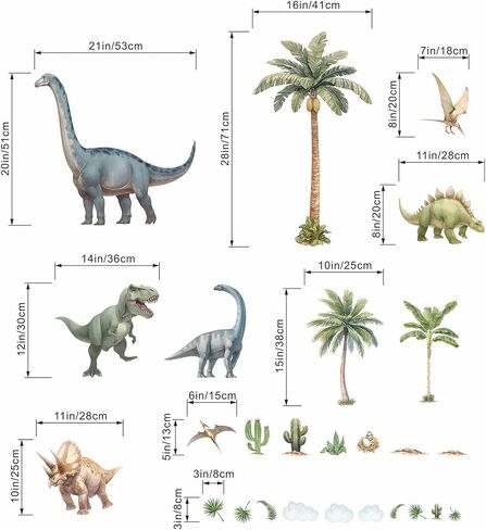 Large Dinosaur Wall Decals - Tropical Palm Tree Leaf Dino Wall Stickers - Nursery Kids Baby Boys Room Daycare Playroom Classroom Wall Decor in Kuwait