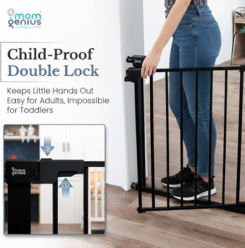 Pressure Mounted Baby Gate for Stairs, Extra Wide 29-48.8 Inch Adjustable, Auto-Close, Double Lock, 29.9" Tall Metal Dog Gates for Doorways, Kitchen & Hallways, CPC & CE Certified, Black in Kuwait