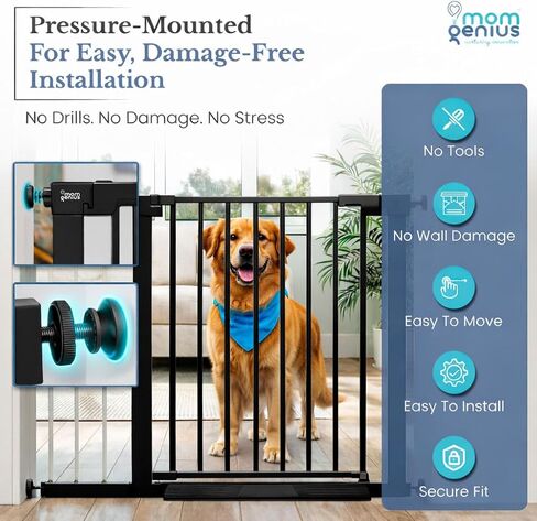 Pressure Mounted Baby Gate for Stairs, Extra Wide 29-48.8 Inch Adjustable, Auto-Close, Double Lock, 29.9" Tall Metal Dog Gates for Doorways, Kitchen & Hallways, CPC & CE Certified, Black in Kuwait