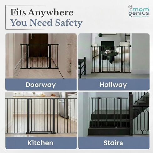 Pressure Mounted Baby Gate for Stairs, Extra Wide 29-48.8 Inch Adjustable, Auto-Close, Double Lock, 29.9" Tall Metal Dog Gates for Doorways, Kitchen & Hallways, CPC & CE Certified, Black in Kuwait