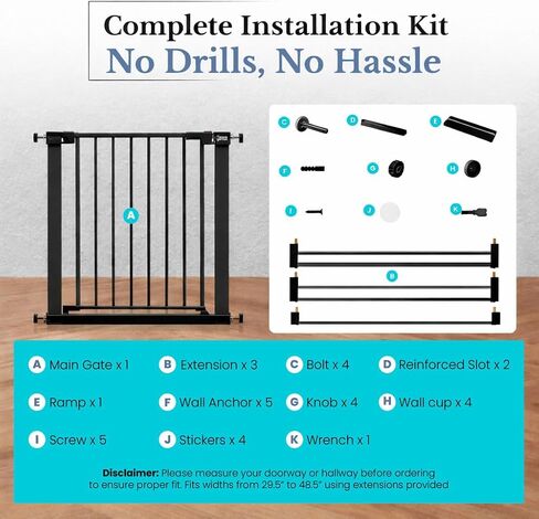 Pressure Mounted Baby Gate for Stairs, Extra Wide 29-48.8 Inch Adjustable, Auto-Close, Double Lock, 29.9" Tall Metal Dog Gates for Doorways, Kitchen & Hallways, CPC & CE Certified, Black in Kuwait