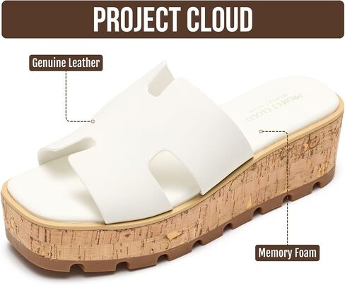 Project Cloud 100% Genuine Leather Wedge Platform Sandals for Women (MILA) | Soft Memory Foam Insole Wedge Sandals Women - Non-Slip Outsole Comfortable Platform Design - Lightweight Womens Sandals in Kuwait