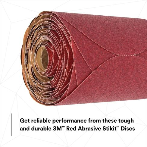 3M Red Abrasive Stikit Disc, 01116, 6 in, P80 Grade | 100 Disc Roll, for Auto Sanding, Primer Sanding, Rough Feather Edging in Kuwait