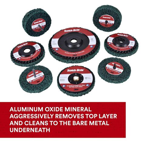 3M Scotch-Brite Clean and Strip XT Pro Extra Cut Disc, XC-DC, A/O Extra Coarse, Green, 4-1/2 in x 5/8 in-11, Type 27, Pack of 1, Heavy Duty Metal Stripper Disc, Aluminum Oxide in Kuwait