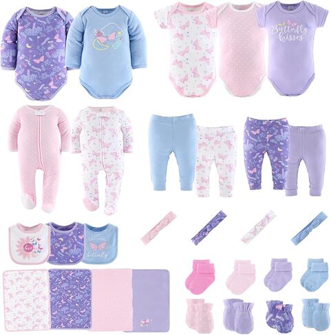 The Peanutshell Baby Layette Gift Set for Girls, Newborn Girl Gift Sets, Baby Clothes & Essentials, Purple Butterfly in Kuwait