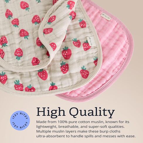 Itzy Ritzy Set of 2 Baby Burp Cloths – Ultra-Soft Absorbent Burping Cloths for Babies - Made of 100% Cotton Muslin and Generously Sized with Trendy Coordinating Prints – Machine Washable (Strawberry) in Kuwait