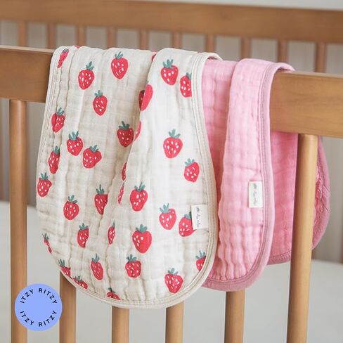 Itzy Ritzy Set of 2 Baby Burp Cloths – Ultra-Soft Absorbent Burping Cloths for Babies - Made of 100% Cotton Muslin and Generously Sized with Trendy Coordinating Prints – Machine Washable (Strawberry) in Kuwait