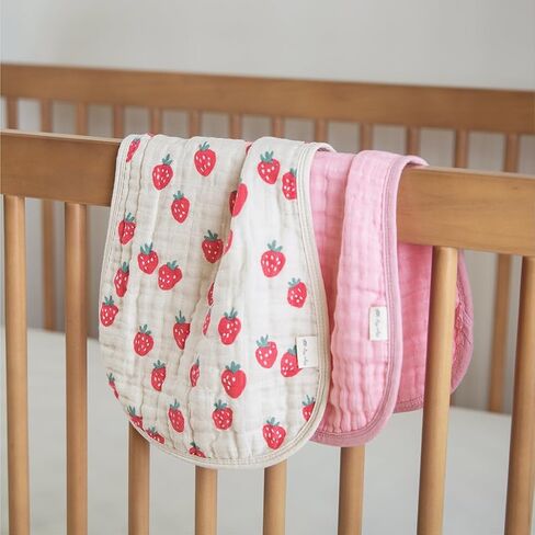 Itzy Ritzy Set of 2 Baby Burp Cloths – Ultra-Soft Absorbent Burping Cloths for Babies - Made of 100% Cotton Muslin and Generously Sized with Trendy Coordinating Prints – Machine Washable (Strawberry) in Kuwait