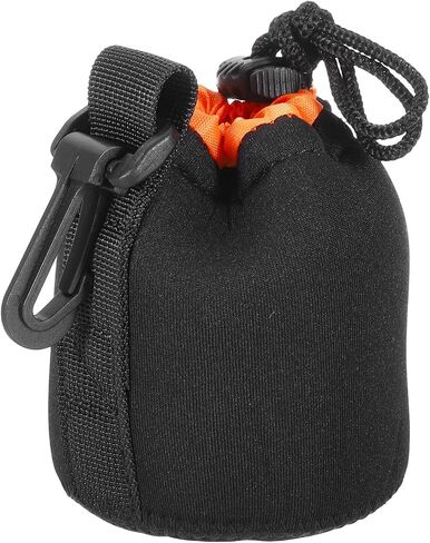 Camera Lens Bag, 3.1" IDx3.9" H Drawstring Lens Pouch with Thick Protective Neoprene, Lens Case for DSLR Camera Lens, Water Coffee Cups, Black Orange in Kuwait