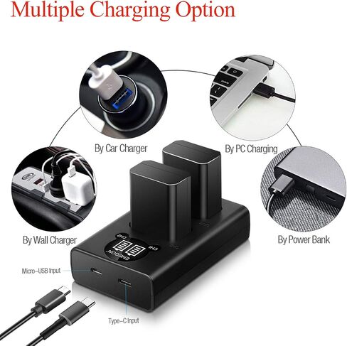 ENEGON NP-FW50 Battery 2-Pack 1300mAh & LCD Charger for Sony A6000 | Compatible with A6300 A6400 A6500 A7 A7II A7R A7S ZV-E10 RX10. USB-C & Micro-USB Input. Vlog, Travel & Outdoor Shooting Ready | Compatible with A6300 A6400 A6500 A7 A7II A7R A7S ZV-E10 R in Kuwait
