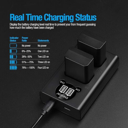 ENEGON NP-FW50 Battery 2-Pack 1300mAh & LCD Charger for Sony A6000 | Compatible with A6300 A6400 A6500 A7 A7II A7R A7S ZV-E10 RX10. USB-C & Micro-USB Input. Vlog, Travel & Outdoor Shooting Ready | Compatible with A6300 A6400 A6500 A7 A7II A7R A7S ZV-E10 R in Kuwait
