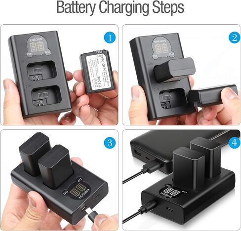 ENEGON NP-FW50 Battery 2-Pack 1300mAh & LCD Charger for Sony A6000 | Compatible with A6300 A6400 A6500 A7 A7II A7R A7S ZV-E10 RX10. USB-C & Micro-USB Input. Vlog, Travel & Outdoor Shooting Ready | Compatible with A6300 A6400 A6500 A7 A7II A7R A7S ZV-E10 R in Kuwait