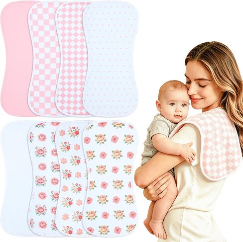 Baby Burp Cloths 8-Pack, Waterproof Burping Cloths, 4-Layer Super Absorbent & Extra Soft Plush Spit Up Rags for Newborns and Infants, Infant Towels for Milk Spit Up, Baby Boy Girl Essentials in Kuwait