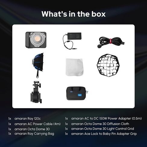 Amaran Ray 120c RGB Video Light,120w Portable Studio Photography Light CCT 1,800K-20,000K with Softbox Portable Bag for YouTube,TikTok,Live Streaming,Weddings,Vlog in Kuwait