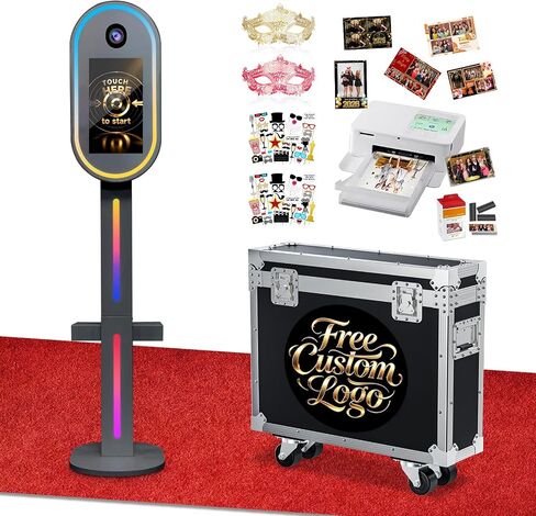 Mirror Photo Booth with Printer, 15.6" Touch Screen DSLR Photo Booth with Built-in Mini PC, Flight Case, App Remote Control, Music Sync RGB Lights, Instant Photo Printing for Parties Events（White） in Kuwait