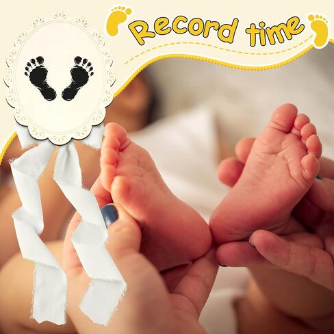 Threehoney Baby Announcement Sign 7 Inch Double Side Wood Hello World Newborn Sign with Organza Bag Marker Pen Ink Pad Ribbon Bow for Baby Shower Hand Footprint Photo Prop(Classic,White Bow) in Kuwait