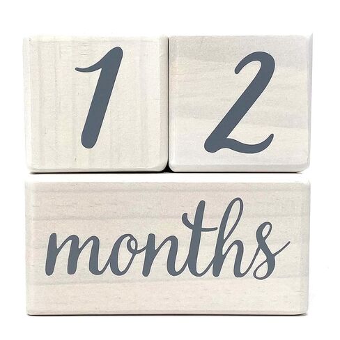 Pondering Pine Baby Milestone Blocks - Natural White Stain Pine Wood with Weeks Months Years Grade and Holidays, Newborn Weekly Monthly First Year Picture Props, 6 Block Milestones Age Set with Bag in Kuwait