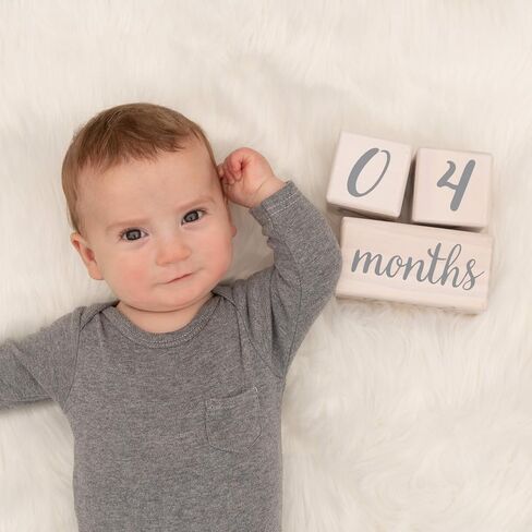 Pondering Pine Baby Milestone Blocks - Natural White Stain Pine Wood with Weeks Months Years Grade and Holidays, Newborn Weekly Monthly First Year Picture Props, 6 Block Milestones Age Set with Bag in Kuwait