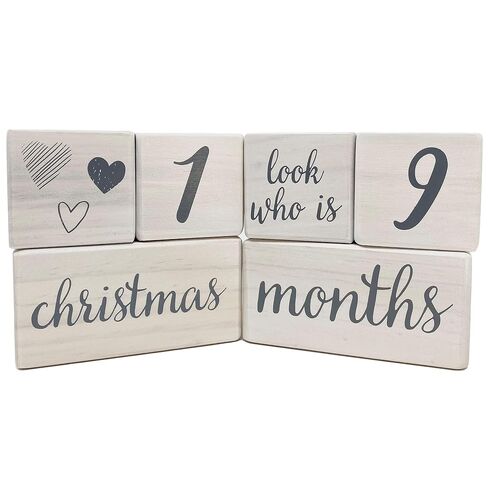Pondering Pine Baby Milestone Blocks - Natural White Stain Pine Wood with Weeks Months Years Grade and Holidays, Newborn Weekly Monthly First Year Picture Props, 6 Block Milestones Age Set with Bag in Kuwait