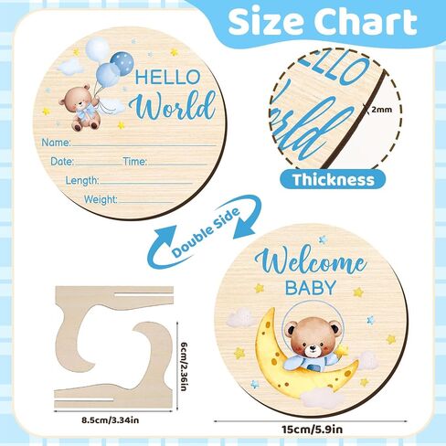 Wooden Baby Monthly Milestone Cards Double Sided Baby Birth Announcement Sign Hello World Milestone Sign Discs Pregnancy Baby Shower Gifts for Newborn Photo Props, Bear in Kuwait