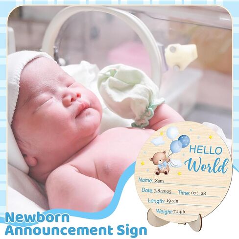 Wooden Baby Monthly Milestone Cards Double Sided Baby Birth Announcement Sign Hello World Milestone Sign Discs Pregnancy Baby Shower Gifts for Newborn Photo Props, Bear in Kuwait