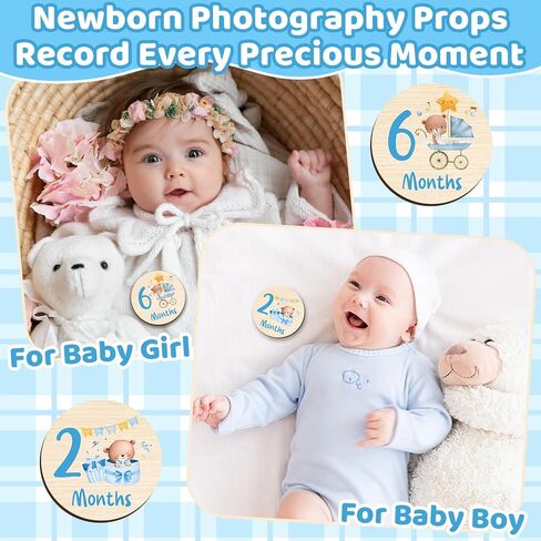 Wooden Baby Monthly Milestone Cards Double Sided Baby Birth Announcement Sign Hello World Milestone Sign Discs Pregnancy Baby Shower Gifts for Newborn Photo Props, Bear in Kuwait
