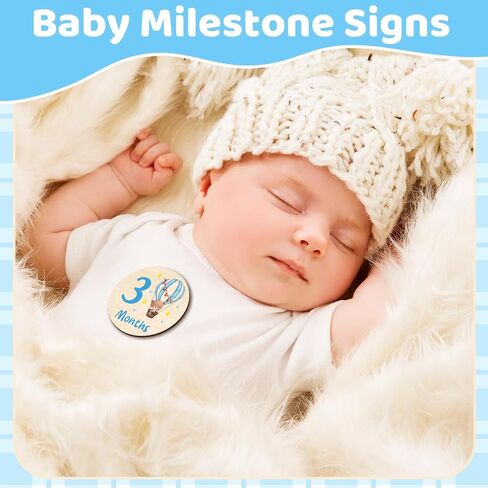 Wooden Baby Monthly Milestone Cards Double Sided Baby Birth Announcement Sign Hello World Milestone Sign Discs Pregnancy Baby Shower Gifts for Newborn Photo Props, Bear in Kuwait