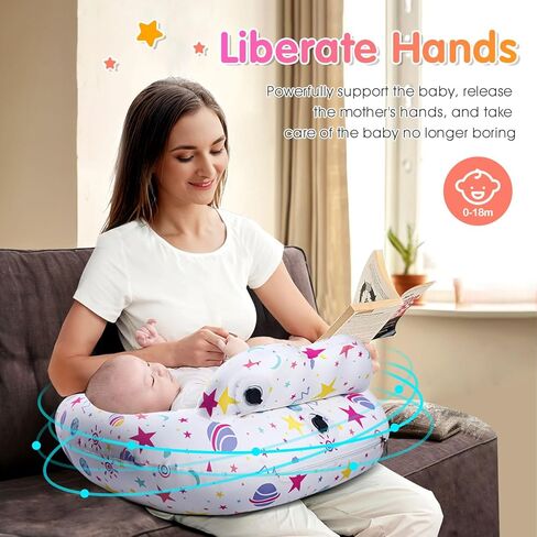 Inflatable Nursing Pillow for Breastfeeding – Travel Baby Feeding Cushion for Mom Support, Adjustable Waist Strap, Removable 100% Cotton Cover – Portable Newborn Essentials in Kuwait