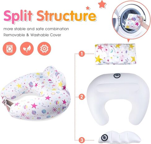 Inflatable Nursing Pillow for Breastfeeding – Travel Baby Feeding Cushion for Mom Support, Adjustable Waist Strap, Removable 100% Cotton Cover – Portable Newborn Essentials in Kuwait