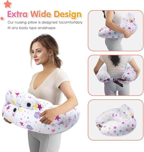Inflatable Nursing Pillow for Breastfeeding – Travel Baby Feeding Cushion for Mom Support, Adjustable Waist Strap, Removable 100% Cotton Cover – Portable Newborn Essentials in Kuwait